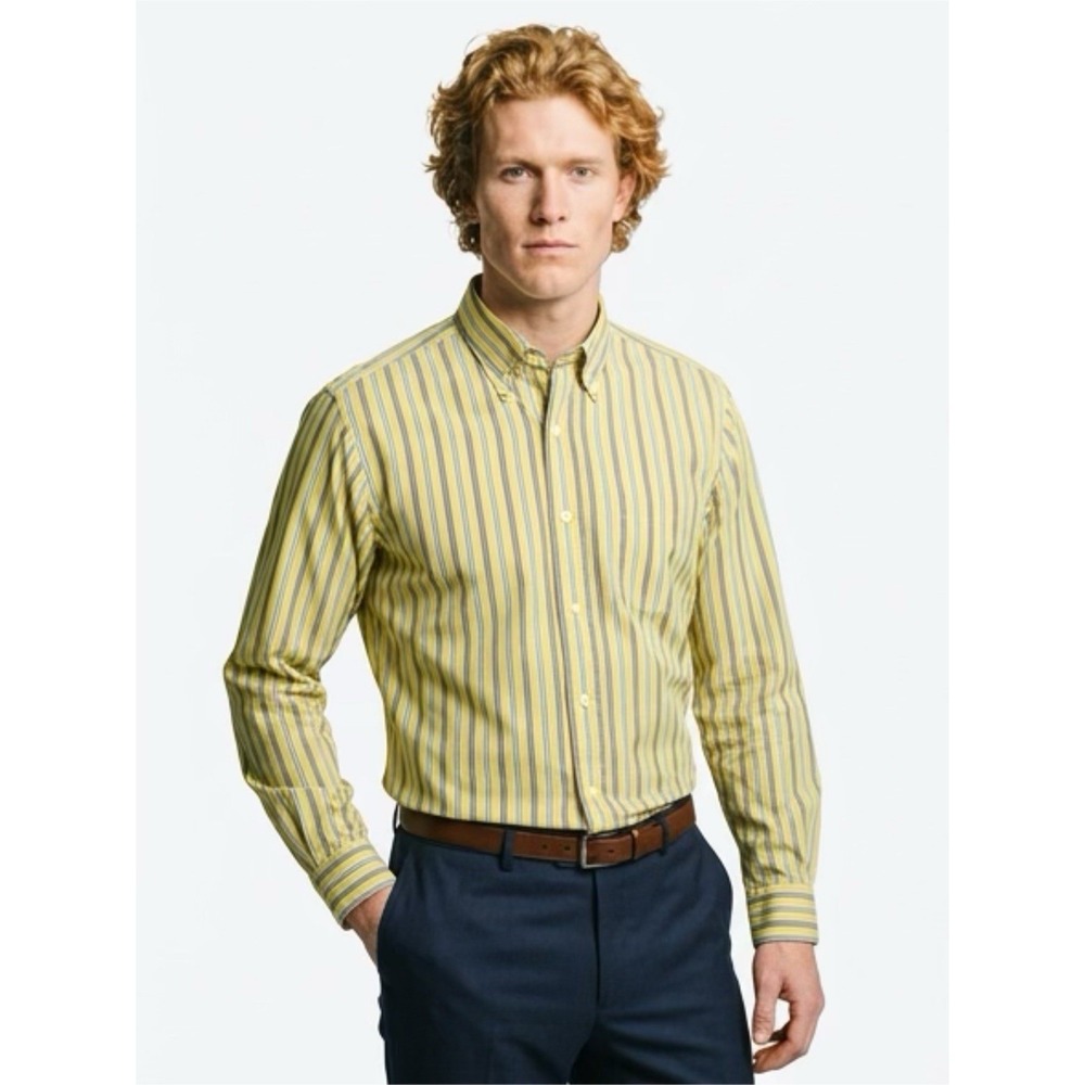 (..2)American Living Long Sleeve Button Down Shirt Men's Large Yellow Blue Strip